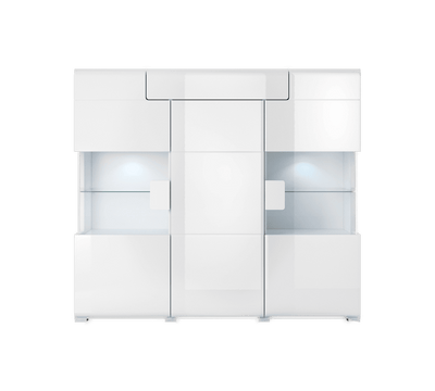 Toledo 46 Display Cabinet 147cm [Front White Gloss with White Matt Carcass] - Front Angle
