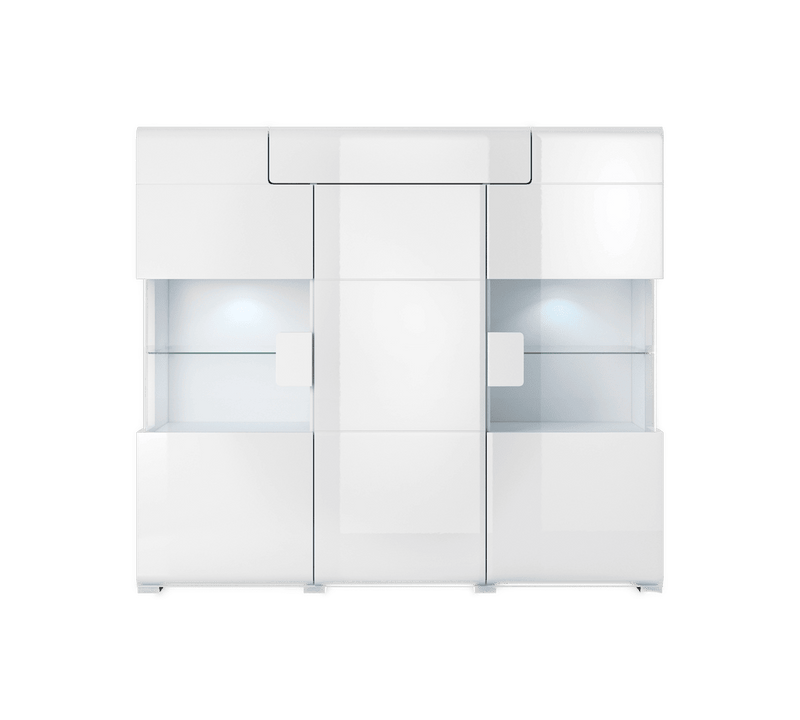 Toledo 46 Display Cabinet 147cm [Front White Gloss with White Matt Carcass] - Front Angle