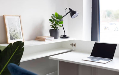 Work Concept Convertible Hidden Desk With Storage [White] - Interior Layout 3