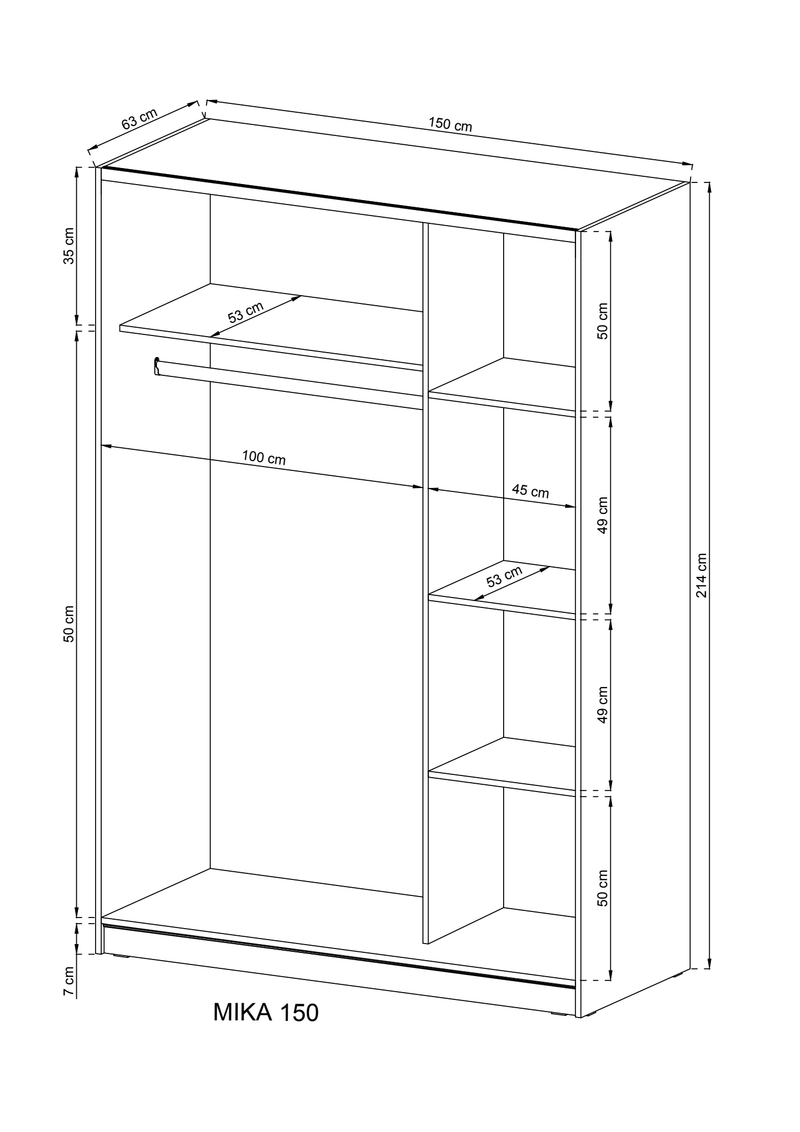 Mika 04 Sliding Door Wardrobe 150cm