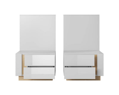 Arco Bedside Cabinets 60cm [Set Of Two] - Oak Artisan - Front Angle & LED Lighting