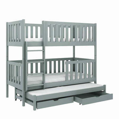 Lea Bunk Bed with Trundle and Storage [Grey] - White Background