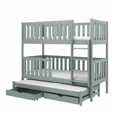 Lea Bunk Bed with Trundle and Storage [Grey] - White Background #2