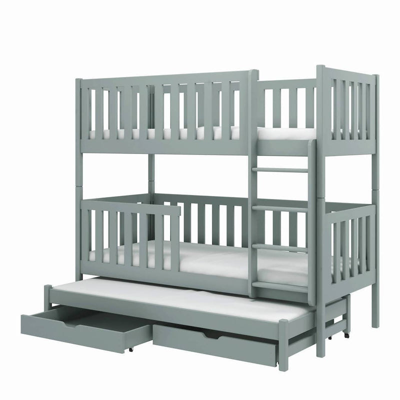 Lea Bunk Bed with Trundle and Storage [Grey] - White Background 