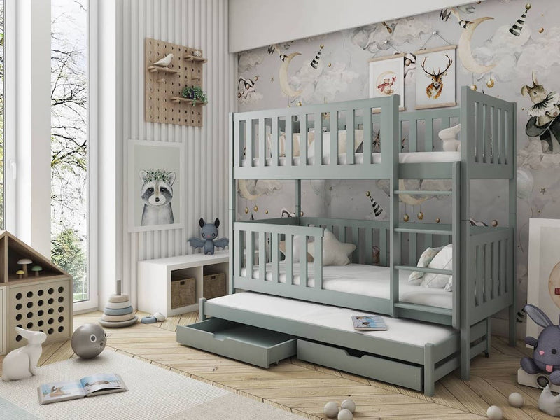Lea Bunk Bed with Trundle and Storage [Grey] - Product Arrangement 
