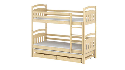 Alan Bunk Bed with Trundle and Storage [Pine]- White Background