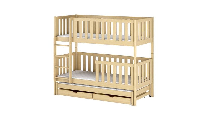 Lea Bunk Bed with Trundle and Storage [Pine] - White Background 
