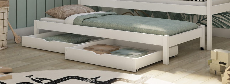 Tomi Bunk Bed with Trundle and Storage [White] - Storage Drawers