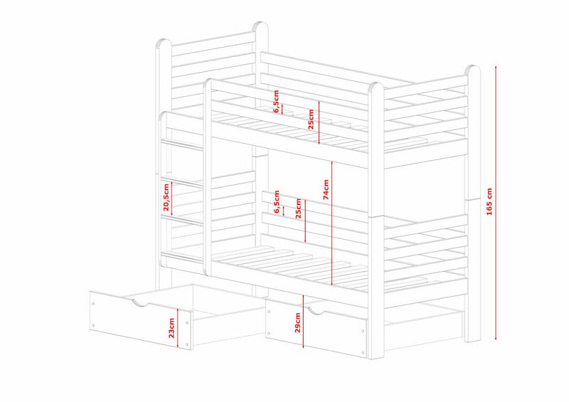 Wooden Bunk Bed Patryk with Storage - Dimensions