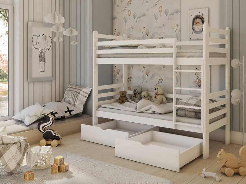 Wooden Bunk Bed Patryk with Storage [White] - Product Arrangement 