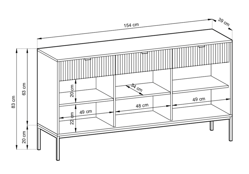 Nova Large Sideboard Cabinet 154cm - Product Dimensions