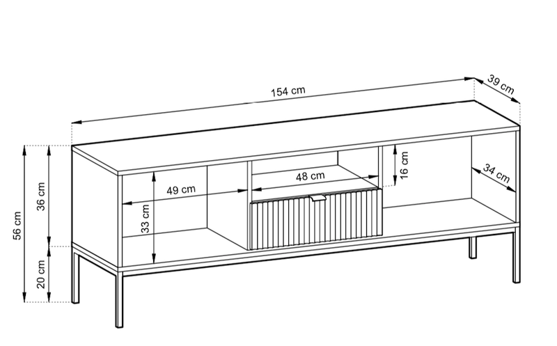 Nova TV Cabinet 154cm - Product Dimensions