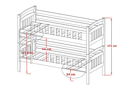 Wooden Bunk Bed Sebus with Storage - Dimensions