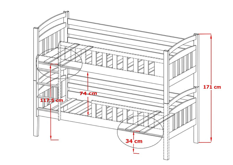 Wooden Bunk Bed Sebus with Storage - Dimensions