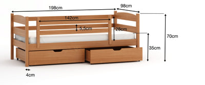 Wooden Single Bed Zoska with Storage