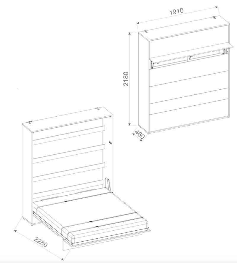 BC-13 Vertical Wall Bed Concept 180cm - Dimensions Image
