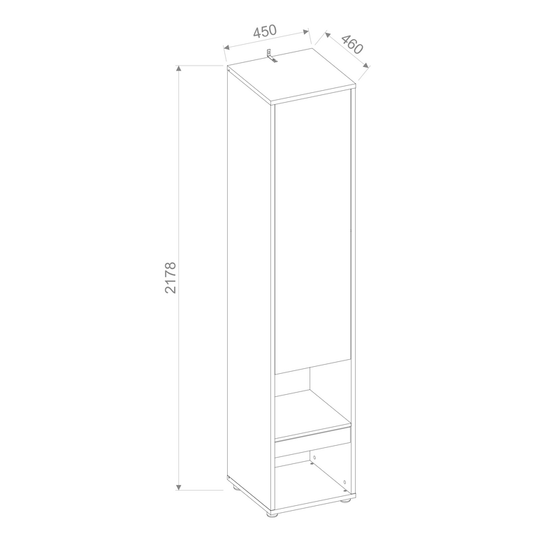 BC-07 Tall Storage Cabinet for Vertical Wall Bed Concept [White Matt] - Dimensions Image