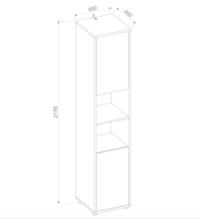 BC-08 Tall Storage Cabinet for Vertical Wall Bed Concept - Dimensions Image