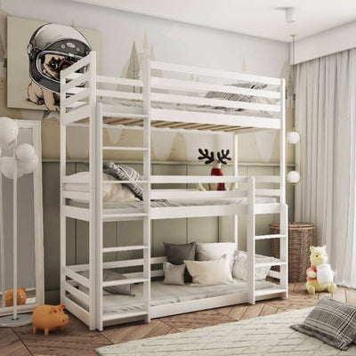 Wooden Triple Bunk Bed Ted [White] - Product Arrangement #1