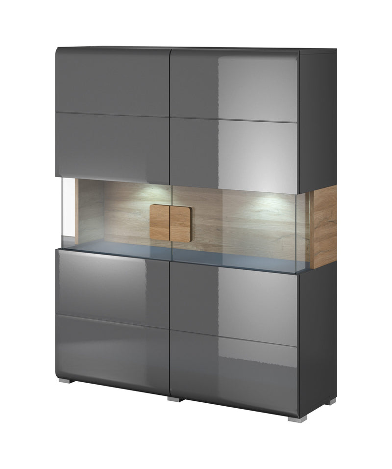 Toledo 42 Display Cabinet 122cm [Front Grey Gloss & San Remo Oak with Grey Matt Carcass] - White Background
