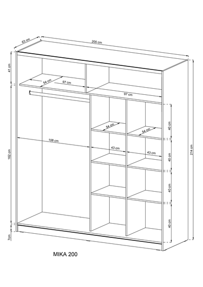 Mika 01 Sliding Door Wardrobe 200cm