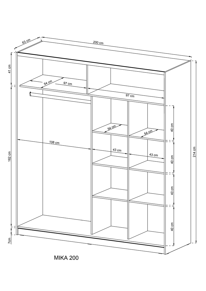 Mika 01 Sliding Door Wardrobe 200cm