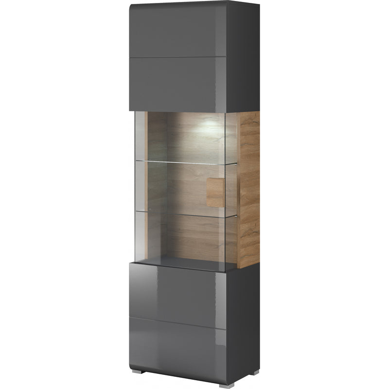 Toledo 05 Display Cabinet 61cm [Front Grey Gloss & San Remo Oak with Grey Matt Carcass] - White Background