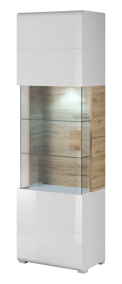 Toledo 05 Display Cabinet 61cm [Front White Gloss & San Remo Oak with White Matt Carcass] - White Background