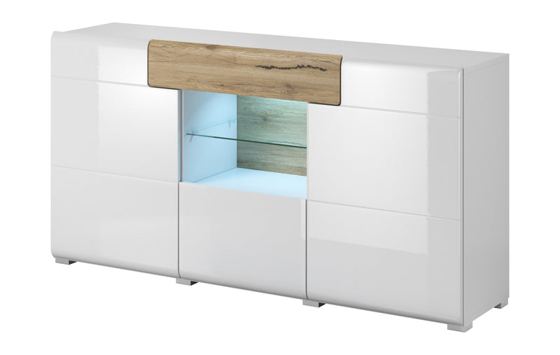 Toledo 26 Sideboard Cabinet 159cm [Front White Gloss & San Remo Oak with White Matt Carcass] - White Background