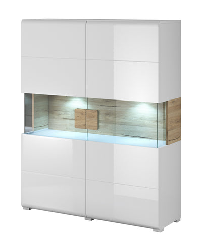 Toledo 42 Display Cabinet 122cm [Front White Gloss & San Remo Oak with White Matt Carcass] - White Background
