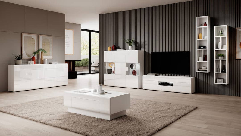 Toledo 46 Display Cabinet 147cm [Front White Gloss with White Matt Carcass] - Living Room Set