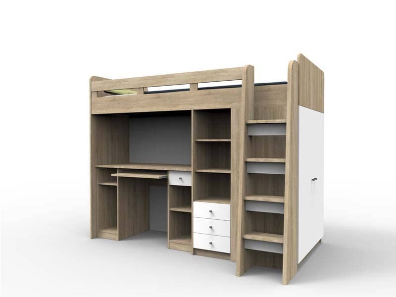 Cabin Bed Unit With Wardrobe [Oak] - White Background 3