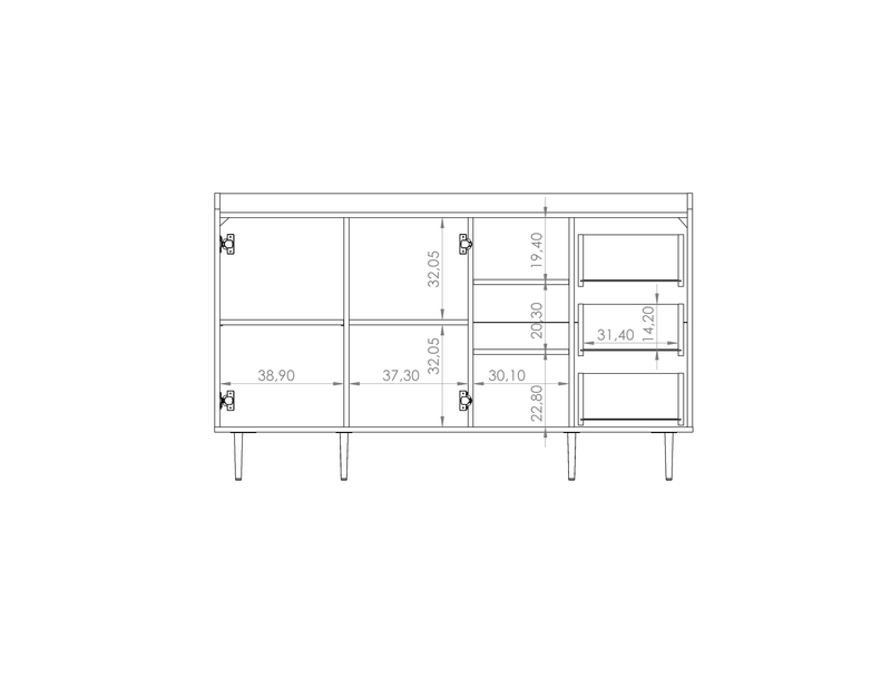 Vasina 01 Sideboard Cabinet 150cm [Oak] - Product Dimensions 2