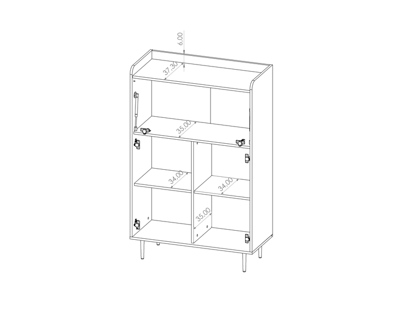 Vasina 03 Highboard Cabinet 90cm [Oak] - Product Dimensions