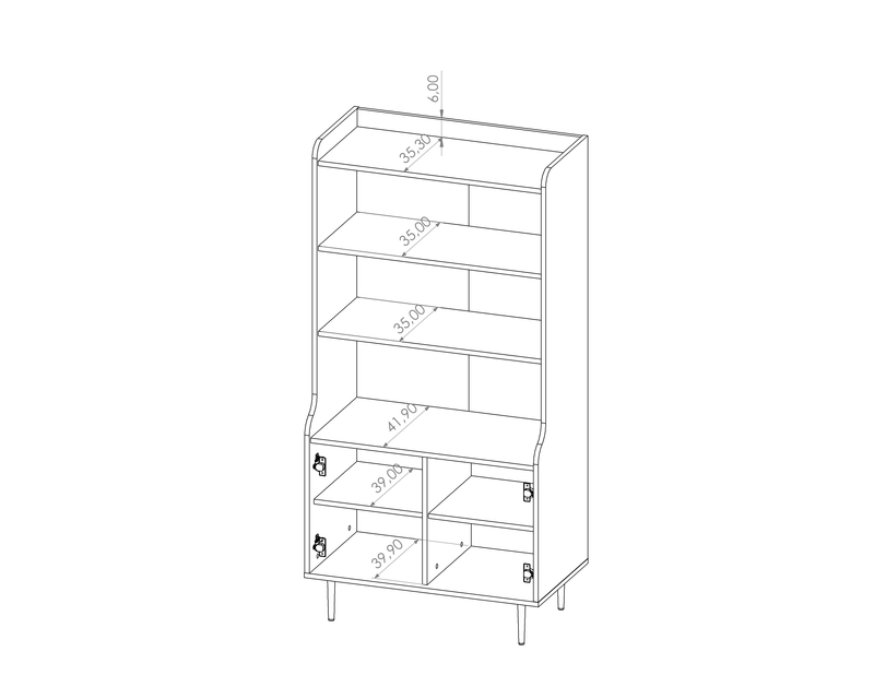 Vasina 06 Bookcase 80cm [Oak] - Product Dimensions