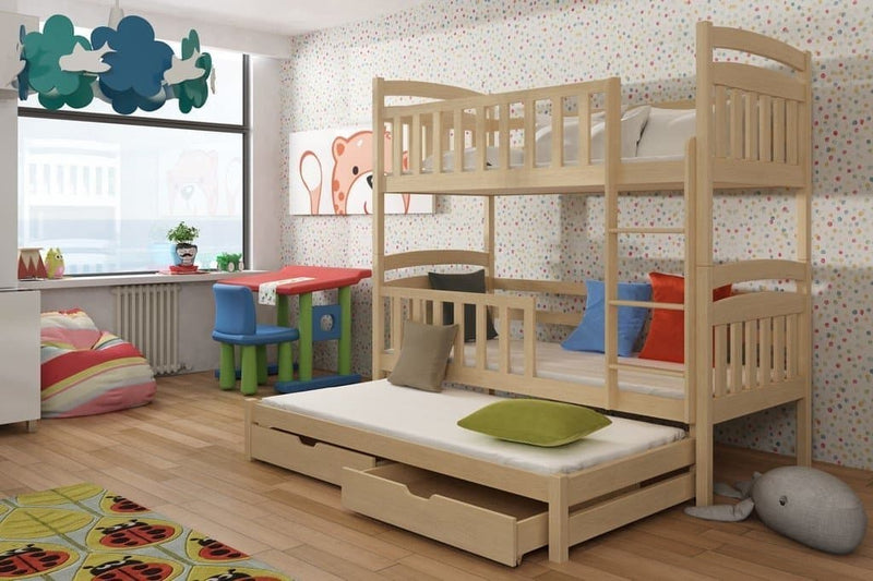 Viki Bunk Bed with Trundle and Storage [Pine] - Product Arrangement 
