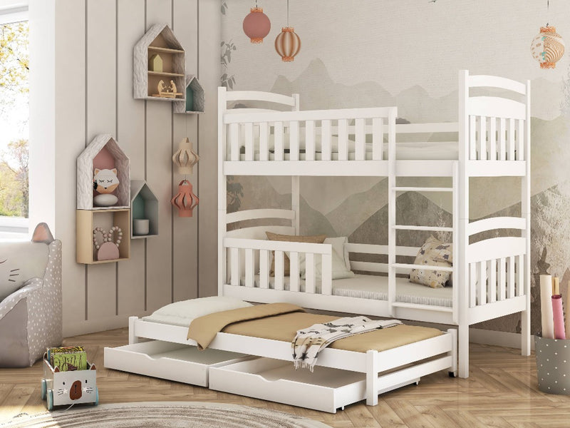Viki Bunk Bed with Trundle and Storage [White] - Product Arrangement 