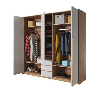 Xelo Hinged Door Wardrobe 225cm [White] - Interior Layout