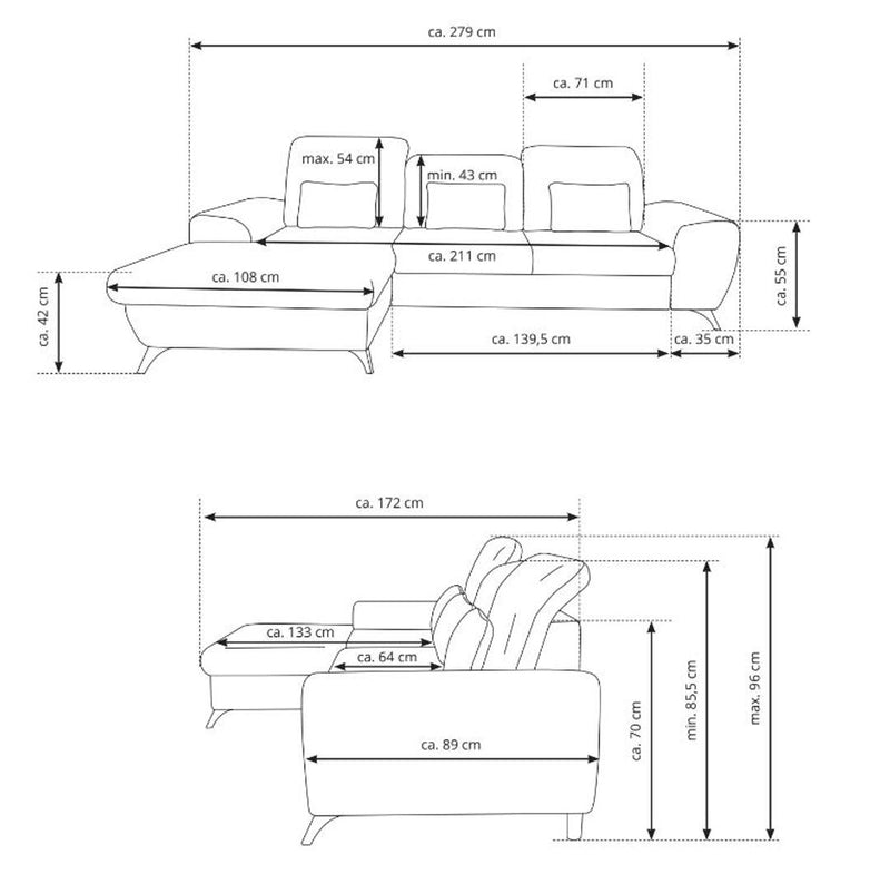 Corner Sofa Bed Alta - Dimensions Image