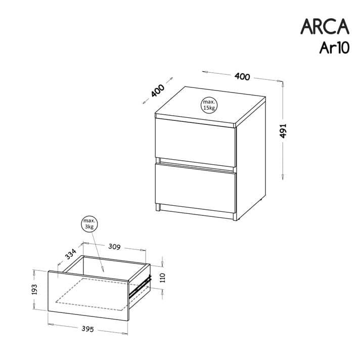 Arca AR10 Bedside Cabinet 40cm