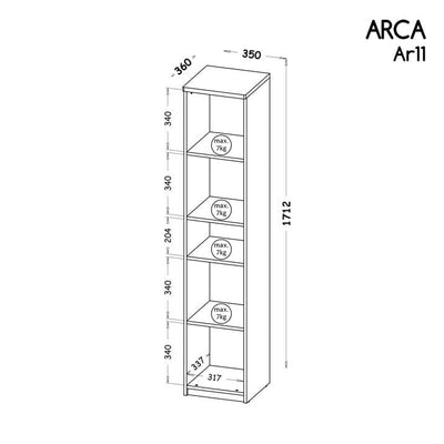 Arca AR11 Bookcase 35cm - Product Dimensions