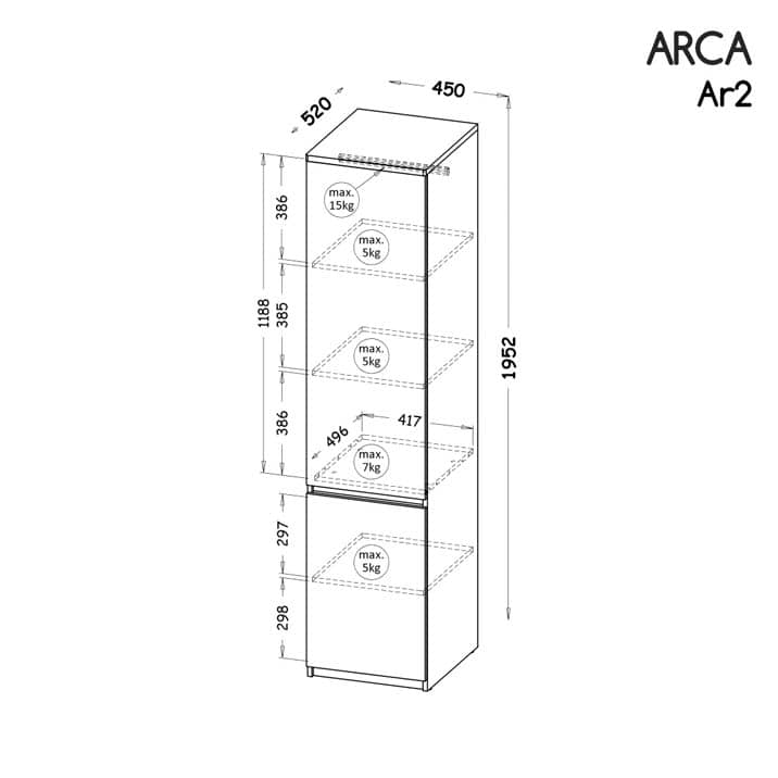 Arca AR2 Tall Cabinet 45cm - Product Dimensions