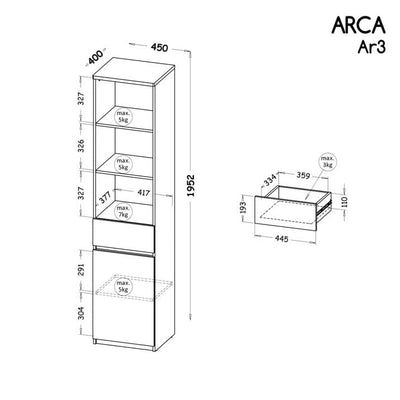 Arca AR3 Tall Cabinet 45cm - Product Dimensions