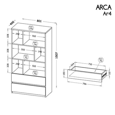 Arca AR4 Bookcase 80cm - Product Dimensions