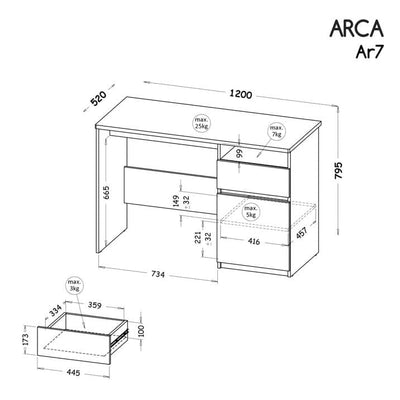 Arca AR7 Computer Desk 120cm - Product Dimensions