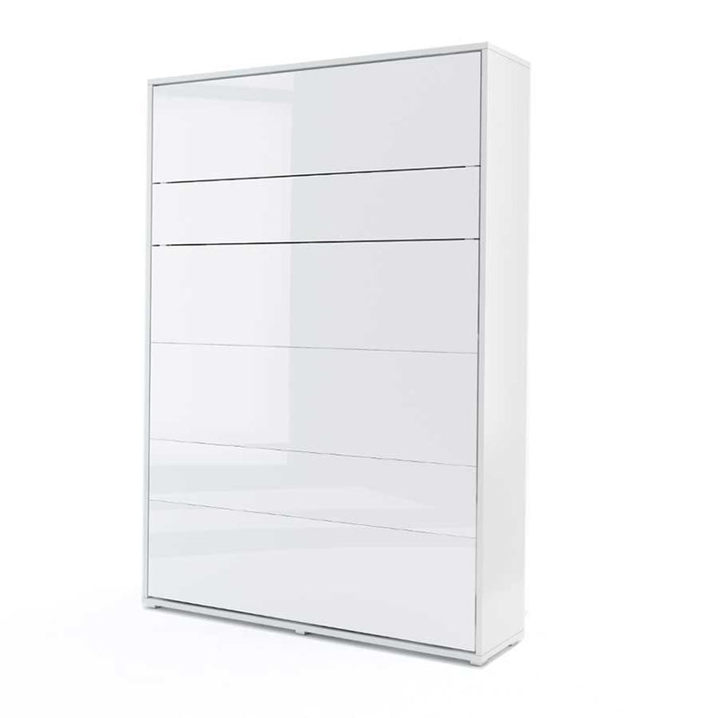 BC-01 Vertical Wall Bed Concept 140cm With Storage Cabinets and LED [White Gloss] - White Background