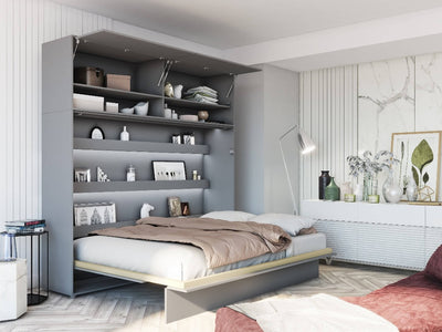 BC-04 Horizontal Wall Bed Concept 140cm With Storage Cabinet [Grey] - Lifestyle Image 2