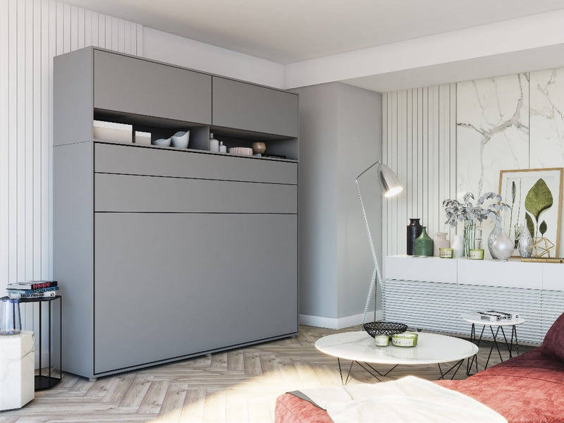 BC-04 Horizontal Wall Bed Concept 140cm With Storage Cabinet [Grey] - Lifestyle Image