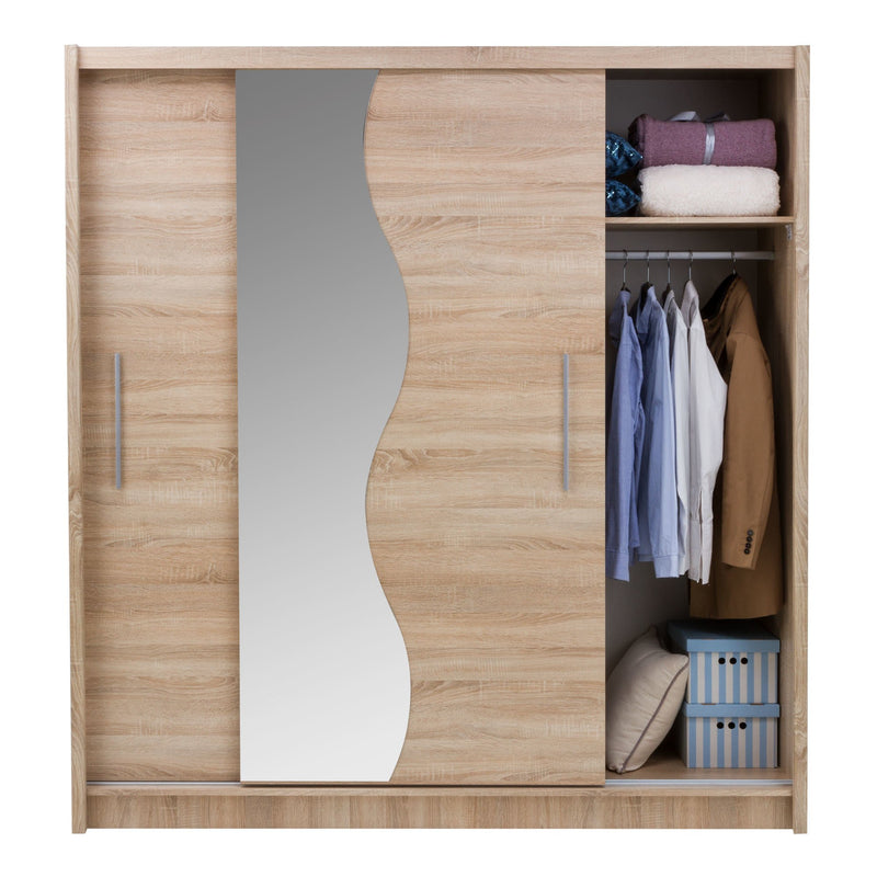 Bergamo I Sliding Door Wardrobe Bergamo 205cm [Oak] - Interior Image 3