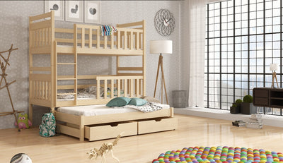 Klara Bunk Bed with Trundle and Storage [Pine] - Product Arrangement #1